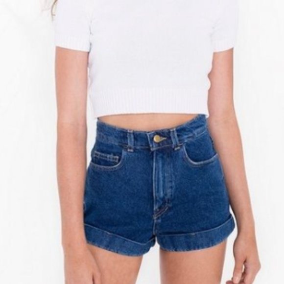 American Apparel High Waist Jean Dark Denim Blue Shorts 27 - Picture 2 of 8